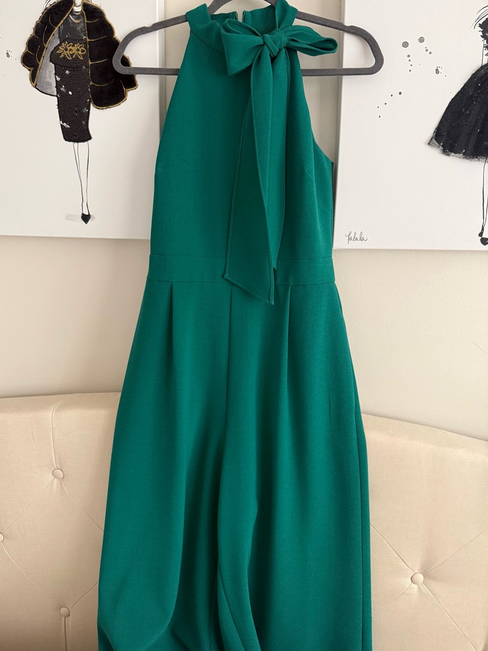 Women’s Emerald Green Halter Tie-Neck romper Dress